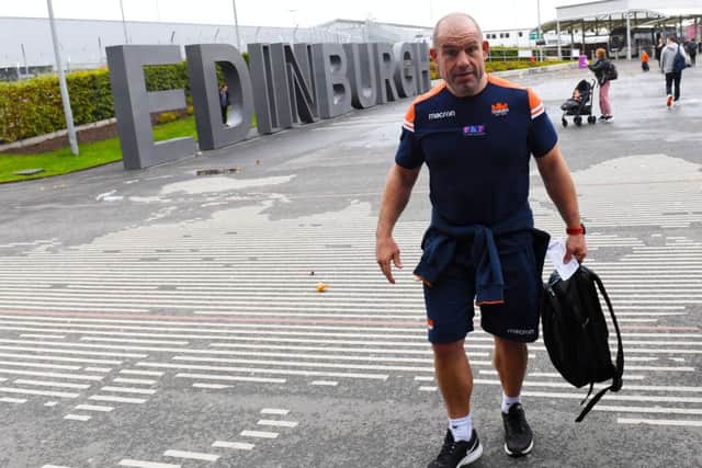 Edinburgh head coach Richard Cockerill arrives at Edinburgh airport ahead of the trip to Montpellier. Picture: Gary Hutchison/SNS/SRU