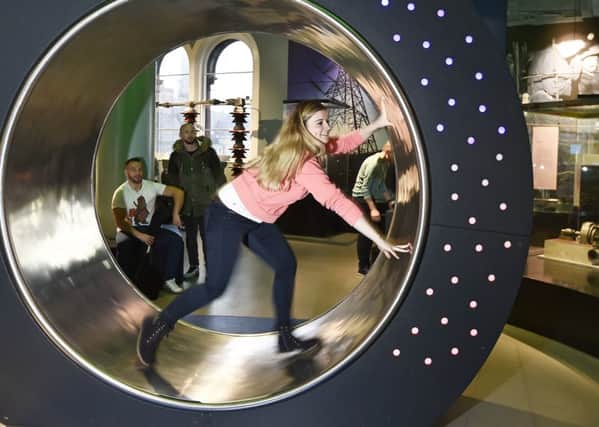The Energy Wheel in use on Science Saturday, which runs alongside the Our Green Future  programme of events at the National Museum of Scotland. 
Photograph: Neil Hanna