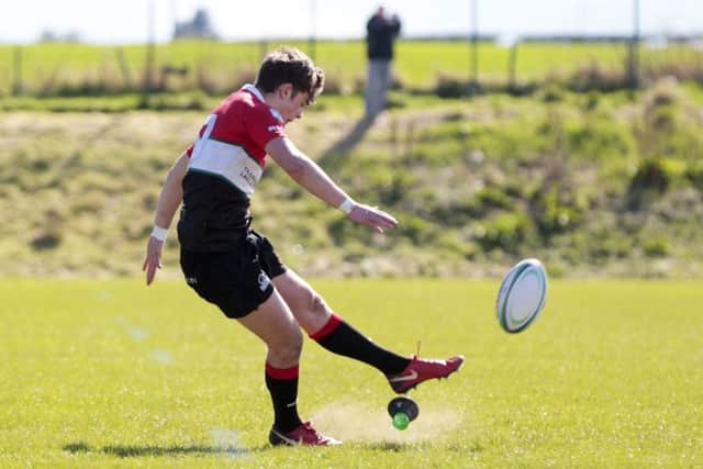 Hawks' Ross Thompson kicks a penalty. Picture: Graham Stuart/SNS/SRU