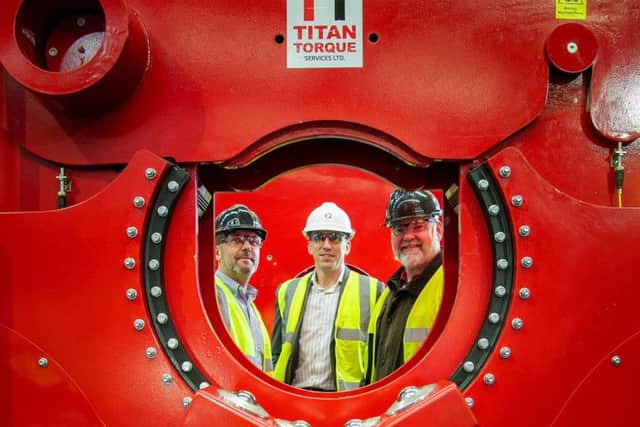 Titan Torque director Keith Gaskin, Barry Marshall of EnerQuip and Titan director Bruce Jepp. Picture: Contributed
