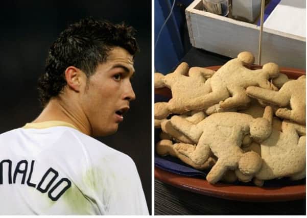 The Christiano Ronaldo biscuits on sale at Our Taste of Portugal cafe in Worcester