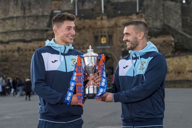 East Fife's Jonny Court and Scott Linton (right) following the Irn Bru Cup quarter final draw. Picture by SNS.