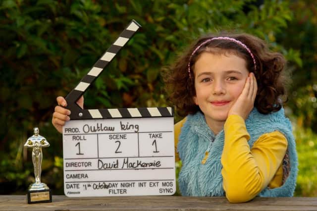 10 year old Josie O'Brien who plays the part of Marjorie, the daughter of Robert The Bruce in the upcoming Netflix film Outlaw King 11/10/18