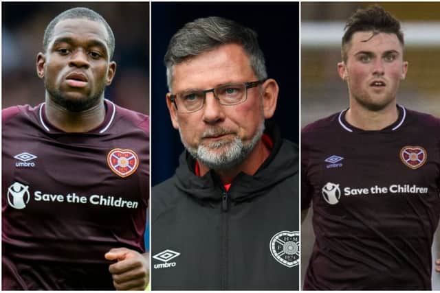 Craig Levein (centre) has been dealt a blow with the long-term loss of Ikpeazu, left, and Souttar. Pictures: SNS Group