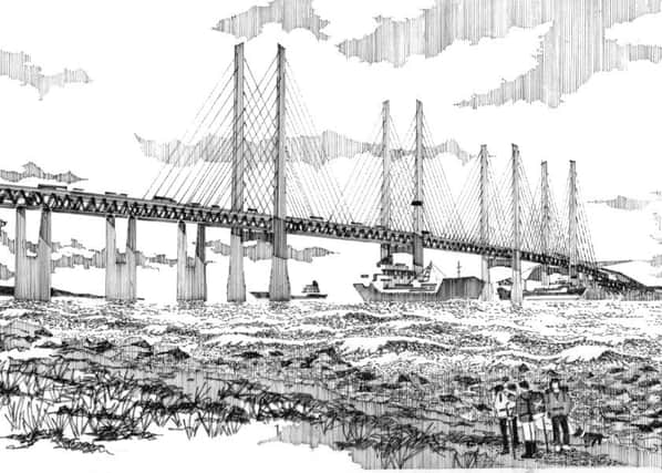 The first drawing of the proposed bridge to connect Scotland and Northern Ireland. PIC: Professor Alan Dunlop.