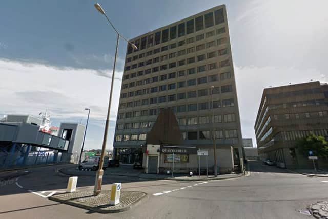 An 11-storey office block in Aberdeen has sold for just £20,000. the Salvesen Tower at Blaikies Quay in Aberdeen harbour