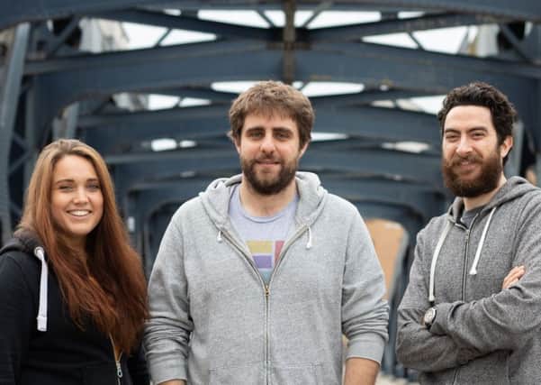 Left to right: Co-founders of tech start-up Kindaba Lizzie Brough, Rob Gelb and Will Wright. Picture: contributed