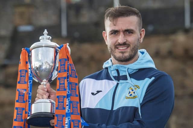 East Fife's Scott Linton with the Irn-Bru Cup. Picture: SNS Group