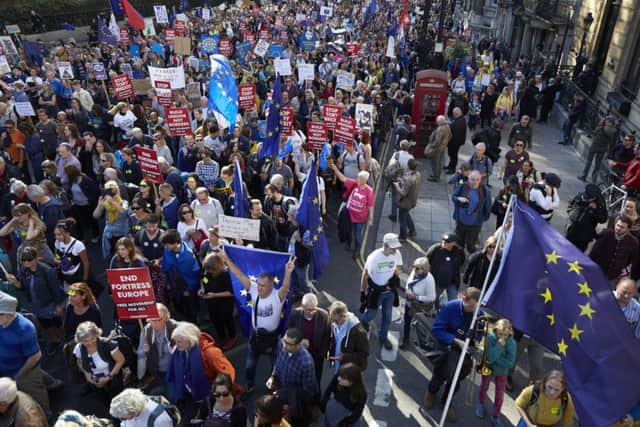Thousands of anti-Brexit protestors march along Piccadilly on 28.10.2018 in London, UK. Picture: Alex McBride/Getty Images)