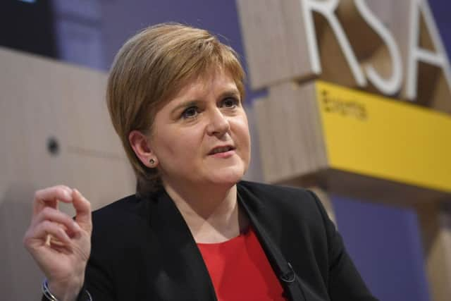 Nicola Sturgeons message was broadcast from the main stage in Parliament Square. Picture: AFP/Getty