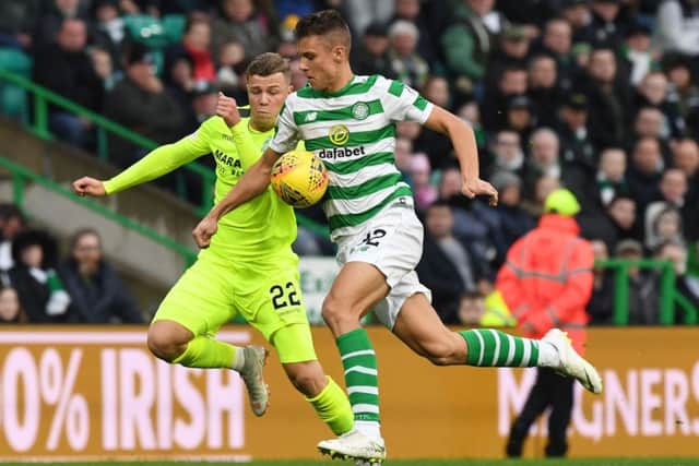 Filip Benkovic, in action against Hibernian on Saturday, is eager to add to the European experience  he gained with Dinamo Zagreb. Picture: SNS.