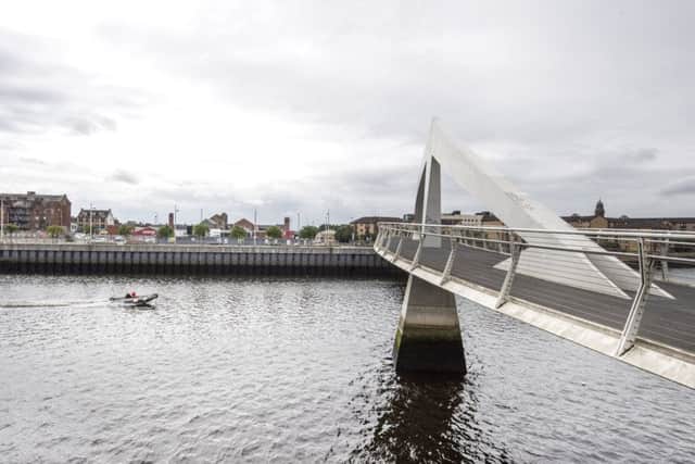 The site of the Buchanan Wharf development in Glasgow is to the left of the Tradeston Bridge.