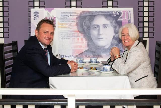 The note was unveiled by the Royal Bank of Scotland in front of Cranstons legendary tearoom in Glasgow, Mackintosh at the Willow