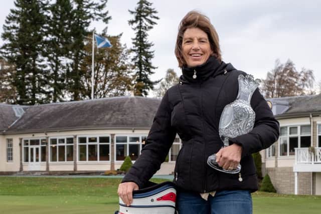 US Solheim Cup captain Juli Inkster with the trophy at Gleneagles, venue for next year's event. Picture: Gleneagles Hotel