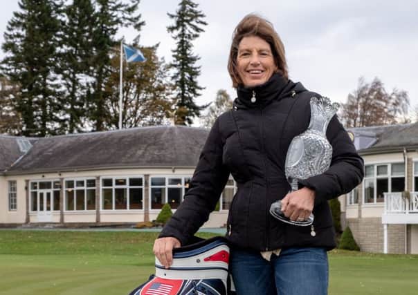 US Solheim Cup captain Juli Inkster with the trophy at Gleneagles, venue for next year's event. Picture: Gleneagles Hotel