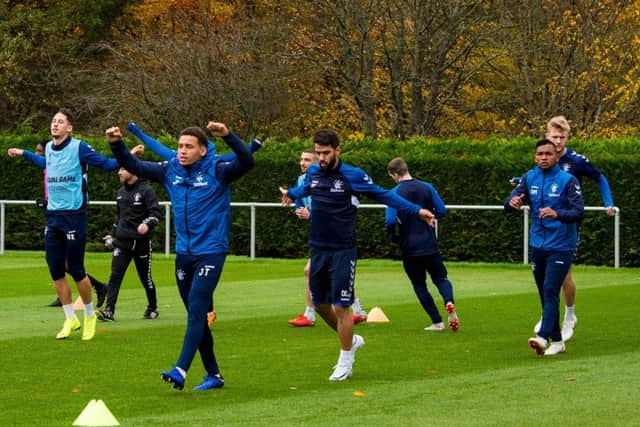 Rangers captain James Tavernier leads the way in training. Picture: Ross Parker/SNS