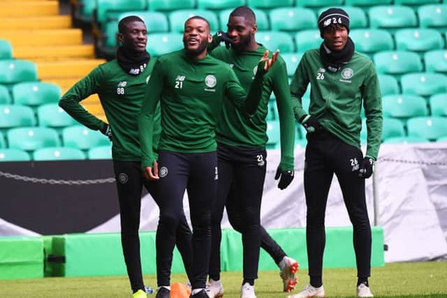 Celtic players are put through their paces at Parkhead before flying out to Germany. Picture: Craig Williamson/SNS