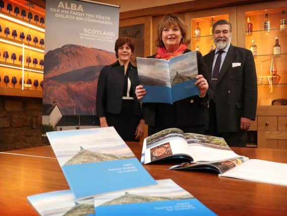 Brd na Gidhlig chief executive Shona NicIllinnein, culture secretary Fiona Hyslop and VisitScotland chair Lord Thurso launched the Gaelic tourism blueprint today.
