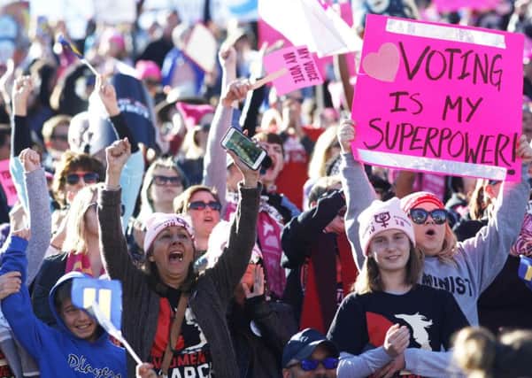 The Womens March Power to the Polls drive in the US is designed to raise awareness about sexism and protest against Donald Trump (Picture: Sam Morris/Getty)
