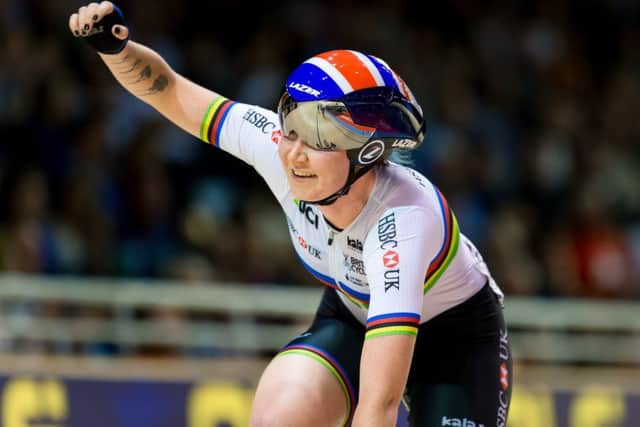 Katie Archibald celebrates winning gold in the womens Omnium at the 2017 European Championships in Berlin. Picture: Alex Whitehead/SWpix.com