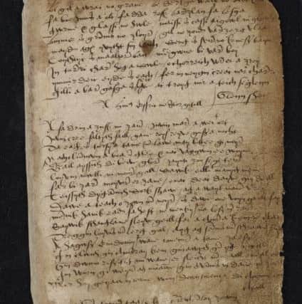 The page from the 16th Century  Book of the Dean of Lismore which shows the lament written by Aiffric Nic Coirceadail for her husband in the late 15th Century. PIC: NLS.