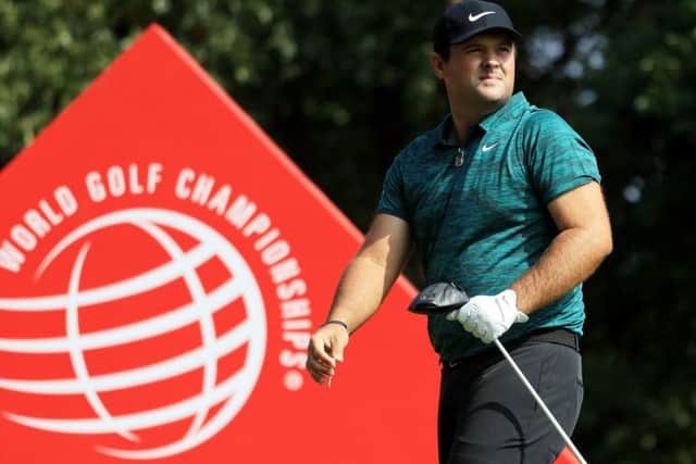 Patrick Reed watches his tee shot on the 16th. Picture: Andrew Redington/Getty