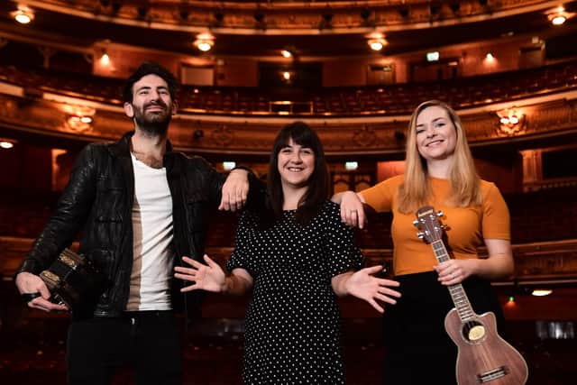 Musicians Mohsen Amini, Catherine Tinney and Claire Hastings launched the 2019 Celtic Connections programme at the King's Theatre, a brand new venue for the event.