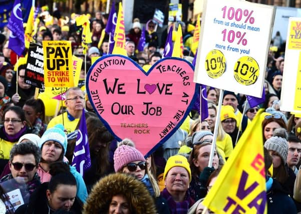 Thousands of teachers march in Glasgow over pay.
Picture: John Devlin