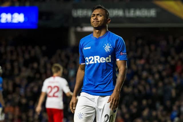 Rangers striker Alfredo Morelos rues a missed chance. Picture: SNS