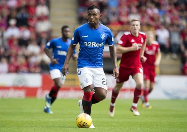 Rangers striker Alfredo Morelos will miss the Betfred Cup semi-final against Aberdeen through suspension. Picture: SNS