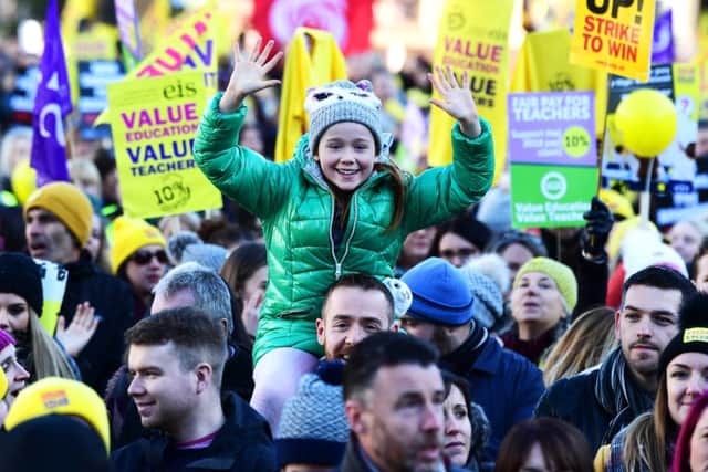 Thousands of teachers march in Glasgow over pay.
Picture: John Devlin