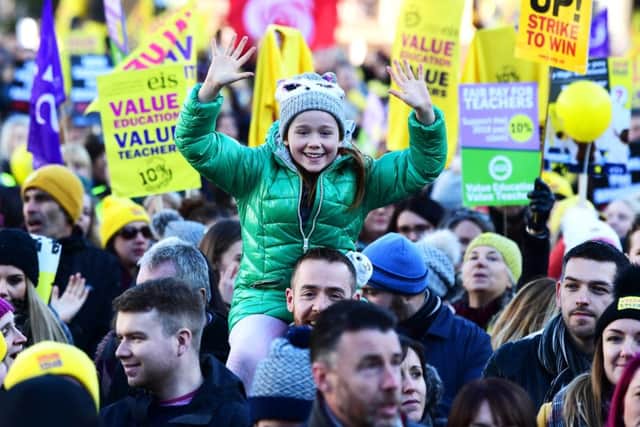 Thousands of teachers march in Glasgow over pay.
 Picture: John Devlin