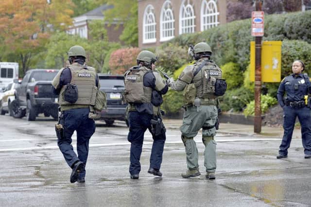 Police respond to an active shooter situation at the Tree of Life synagogue in Pittsburgh, Pennsylvania. Picture: AP