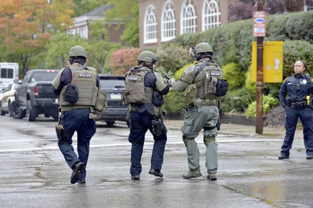 Police respond to an active shooter situation at the Tree of Life synagogue in Pittsburgh, Pennsylvania. Picture: AP