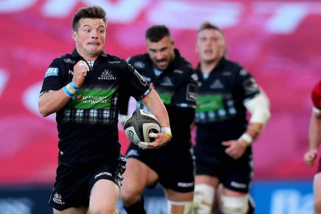 Glasgow's George Horne breaks free to score the first of his two tries against Munster. Picture: Ryan Byrne/INPHO/REX/Shutterstock