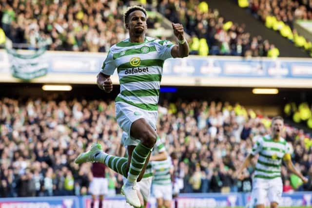 Scott Sinclair celebrates after scoring the opener from the penalty spot. Picture: SNS Group
