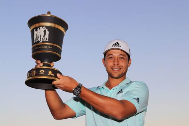 Xander Schauffele of the United States celebrates his victory in the WGC-HSBC Champions. Picture: Getty.