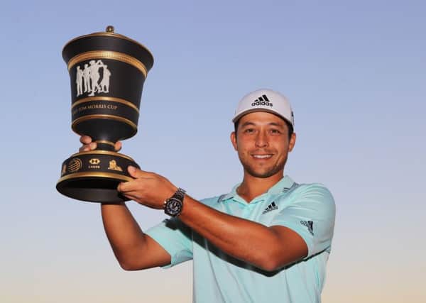Xander Schauffele of the United States celebrates his victory in the WGC-HSBC Champions. Picture: Getty.