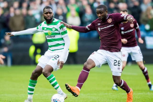 Odsonne Edouard tussles with Clevid Dikamona. Picture: SNS Group