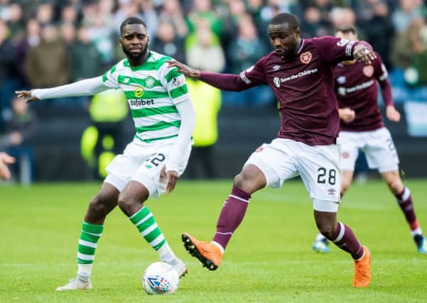 Odsonne Edouard tussles with Clevid Dikamona. Picture: SNS Group