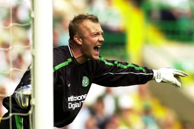 Magnus Hedman shouts instructions during his debut for Celtic against Dundee United in August 2002. Picture: TSPL