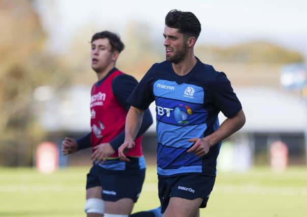 Adam Hastings, training with Scotland yesterday, is likely to lead the backline against Wales. Picture: SNS.