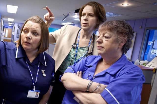 Brand wrote medical satire Getting On, in which she appears as Nurse Kim Wilde, with Joanna Scanalan and Vicki Pepperdine.  Picture: Brian Ritchie