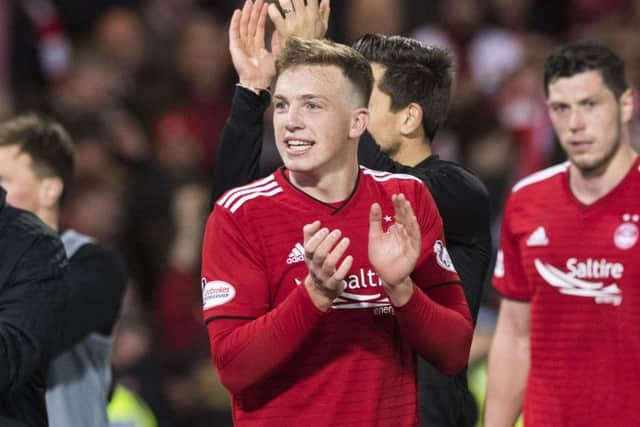 Matchwinner Lewis Ferguson celebrates at the end of Sundays semi-final win against Rangers. Picture: SNS.