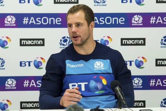 Scotland's Allan Dell faces the media at the Oriam.
