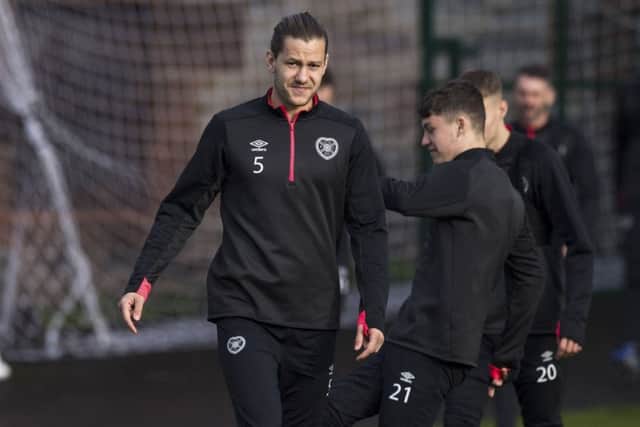 Hearts' Peter Haring in training on Tuesday. Picture: SNS