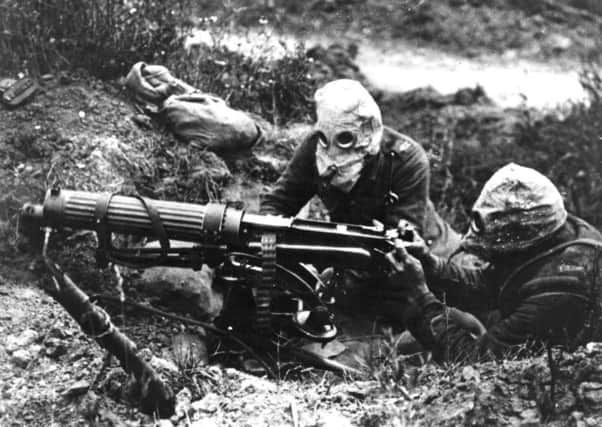 Gas-masked men of the British Machine Gun Corps during the first battle of the Somme (Picture: General Photographic Agency/Getty Images)