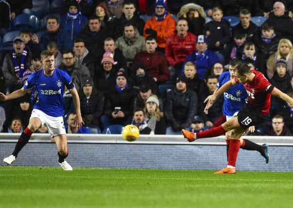 Kilmarnock's Greg Stewart scores to make it 1-1 at Ibrox. Picture: Rob Casey/SNS