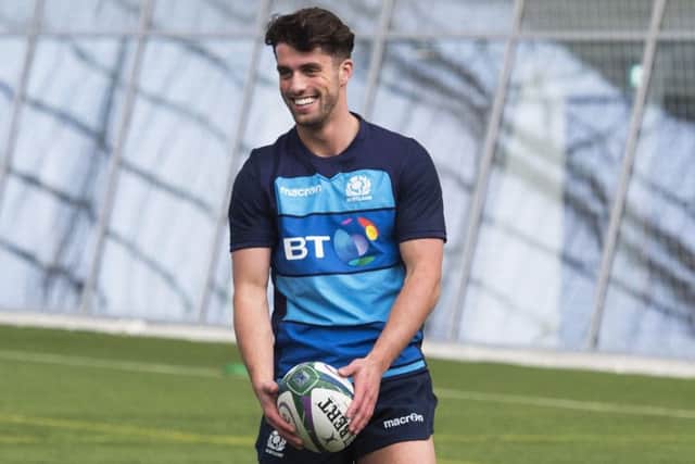 Adam Hastings during Scotland training at the Oriam.