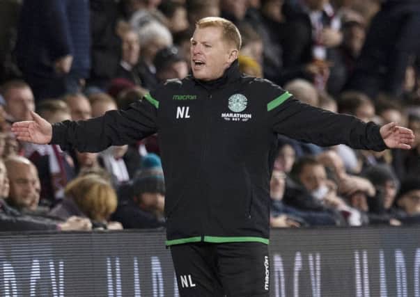 Hibs boss Neil Lennon was struck by a coin in the Edinburgh derby. Picture: SNS